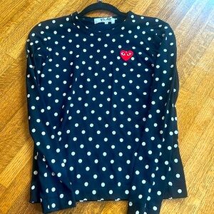Worn once—Comme des Garcons PLAY long sleeved cotton polka dot shirt